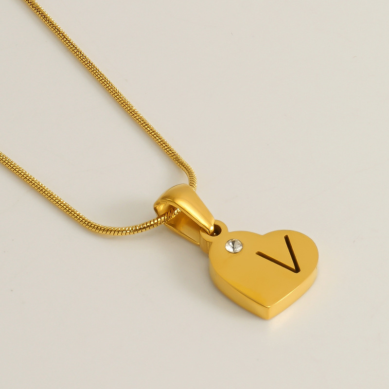 Gold / 1 Piece Simple Series Simple Letter V Stainless Steel 18K Gold Plated Rhinestone Unisex Pendant Necklaces Picture22